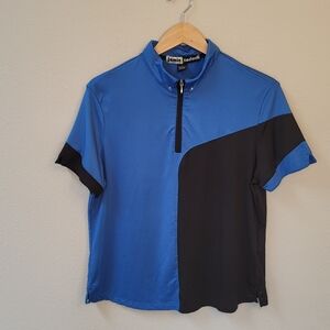Jamie Sadock Short Sleeve Quarter Zip Top Size Large Blue Black Colorblock